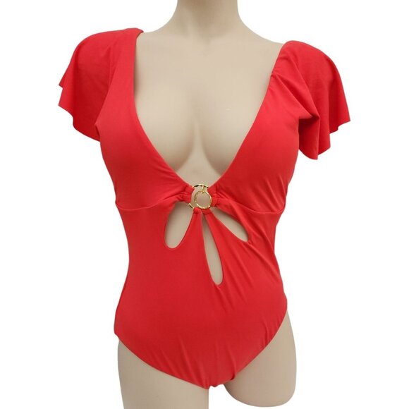 Trina Turk NWT Red Swimsuit Monaco Flame One Piece Back Tie 10 - Picture 3 of 5